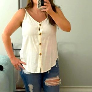 NEW Boutique White Linen Button Up Tank Medium